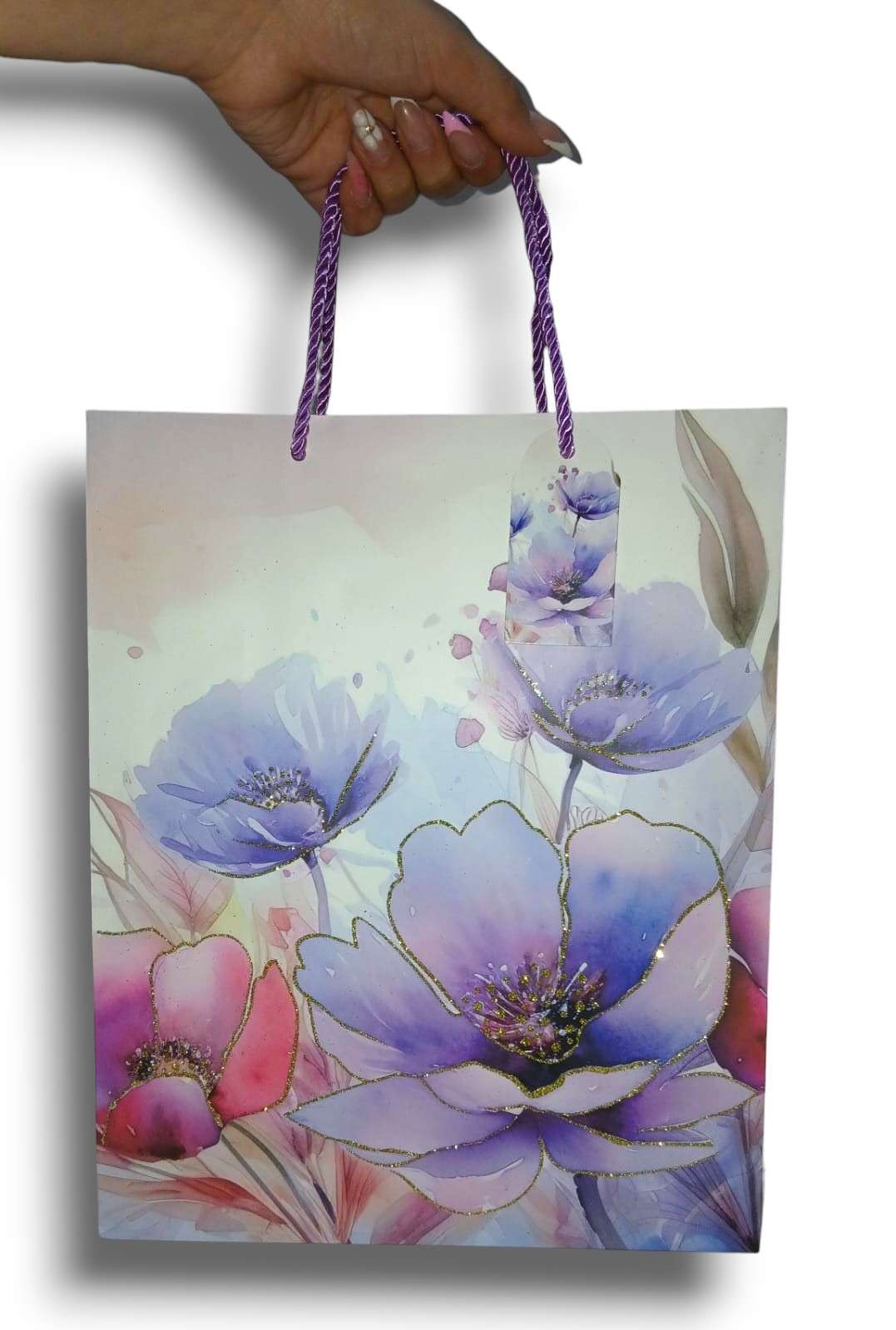 SACOLA FLORES C/GLITTER 32X26X12CM